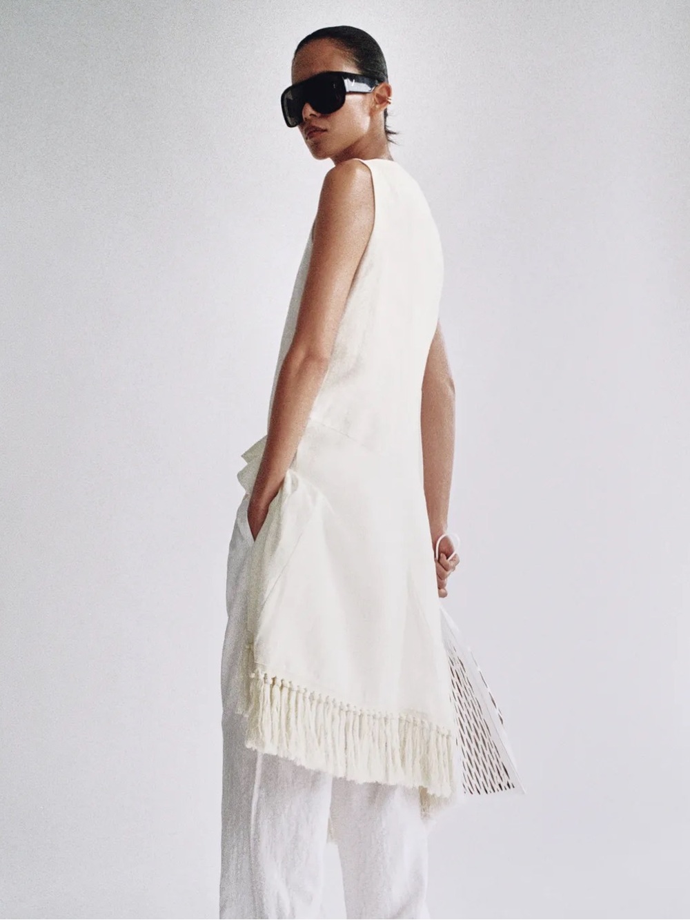 ZARA ZW COLLECTION 100% LINEN FRINGED DRESS
